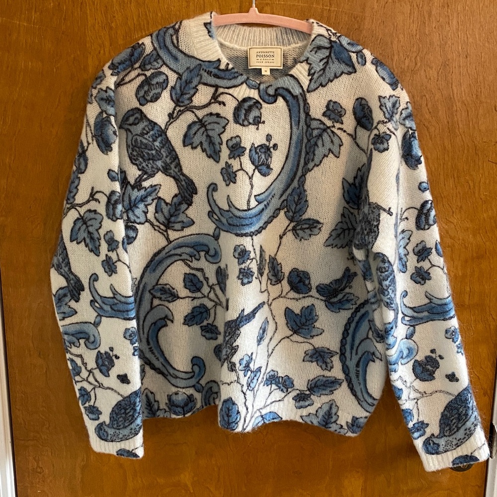 Sezane Thibault Sweater - Sézane X Antoinette Poisson Blue Birds Print - Size M - Picture 3 of 7